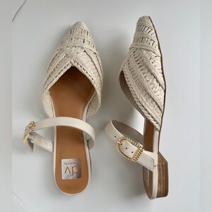 Dolce Vita Cream Braided Pointed-Toe Mules with Gold Buckle